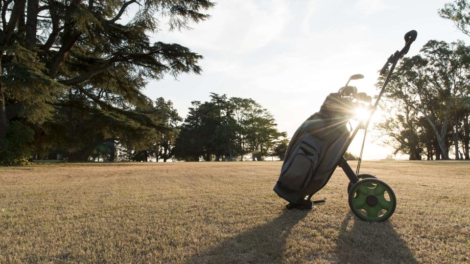 golf course with a trolley