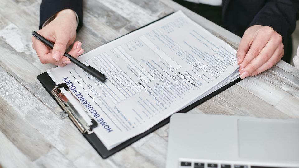 person reading the contract for a home insurance policy